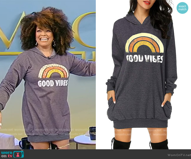 Auxo Collection Good Vibes Sweater Dress worn by Kim Fields on Tamron Hall Show