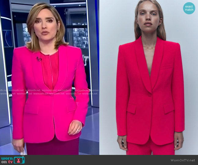 WornOnTV: Margaret’s pink shawl collar blazer on CBS Evening News ...