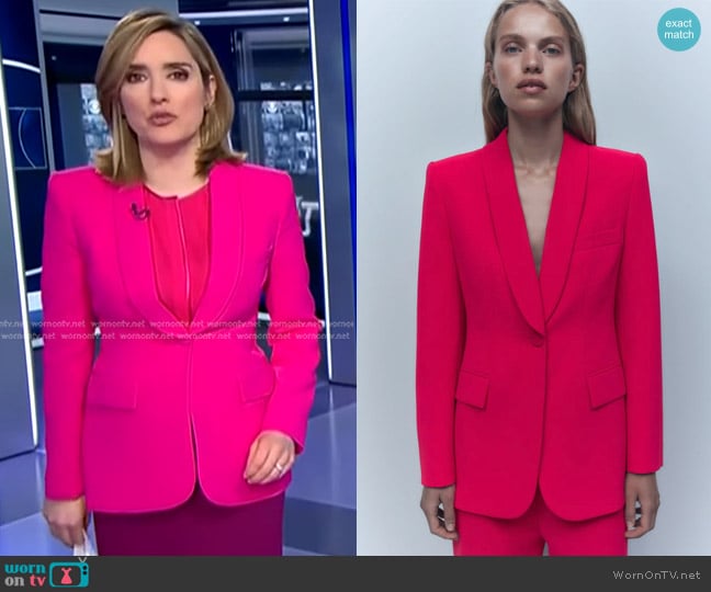 Zara Blazer with Tuxedo Collar worn by Margaret Brennan on CBS Evening News