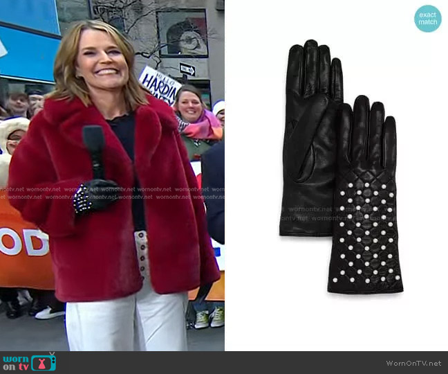 Bloomingdale's Beaded Leather Gloves worn by Savannah Guthrie on Today