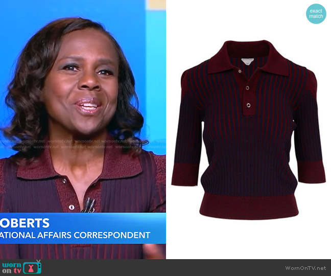 Bottega Veneta Short Sleeved Ribbed Polo Shirt worn by Deborah Roberts on Good Morning America