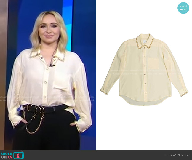 Burberry Ring-Pierced Silk Oversized Shirt worn by Hayden Panettiere on Good Morning America