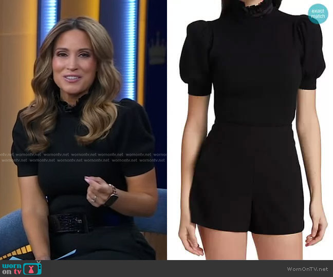 Alice + Olivia Chase Puff Sleeve Ruffle Neck Sweater worn by Rhiannon Ally on Good Morning America