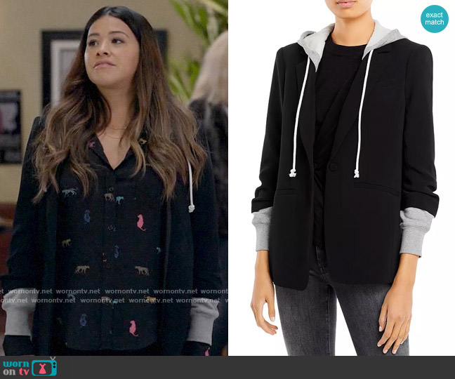 Cinq a Sept Khloe Hooded Blazer worn by Nell Serrano (Gina Rodriguez) on Not Dead Yet