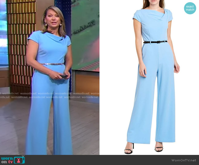 Cowl Neck Wide Leg Jumpsuit by Donna Morgan worn by Ginger Zee on Good Morning America