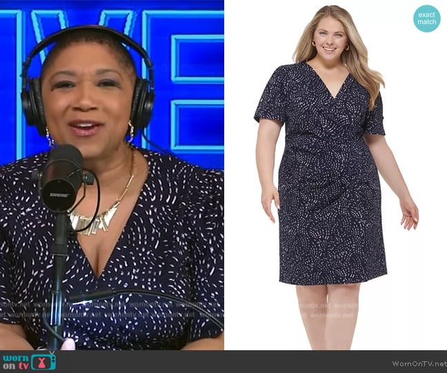 DKNY Printed Ruched Faux-Wrap Dress worn by Deja Vu on Live with Kelly and Mark