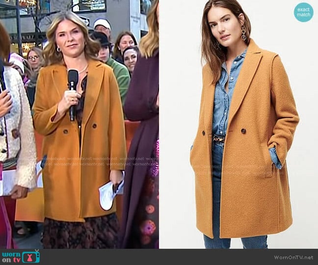 Daphne topcoat in Italian boiled wool by J.Crew worn by Jenna Bush Hager on Today