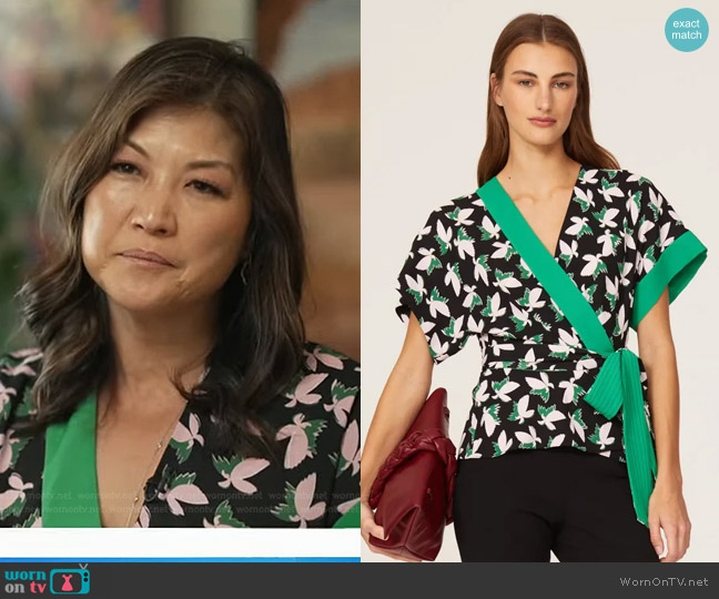 Diane von Furstenberg Izzy Wrap Top worn by Juju Chang on Good Morning America