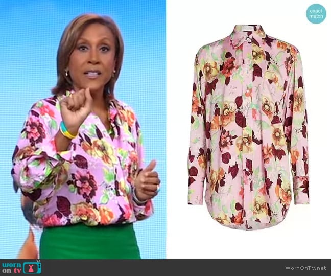 Victoria Beckham Floral Print Button Down Shirt worn by Robin Roberts on Good Morning America