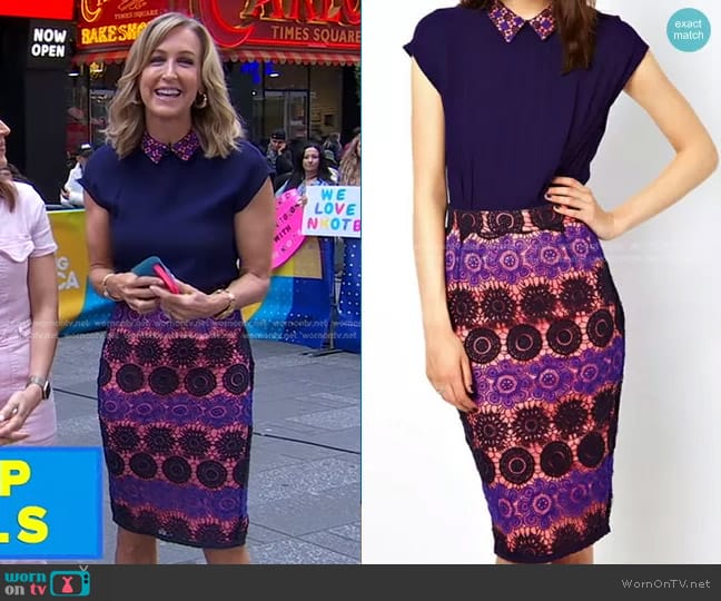 French Connection Lace Mix Cocktail Dress worn by Lara Spencer on Good Morning America