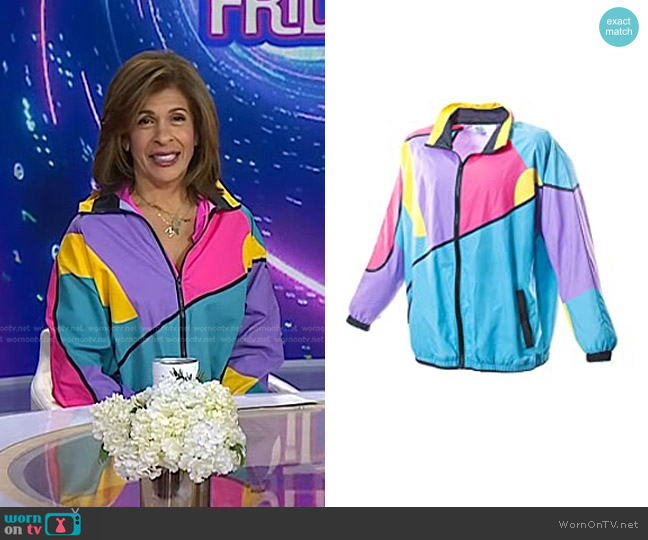 Funny Guy Mugs at Amazon Retro Windbreaker in Gnarly Neon worn by Hoda Kotb on Today