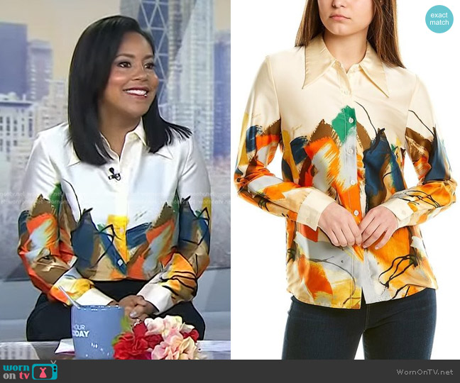 Gracia Colorful Painting Print Long Sleeve Shirt worn by Sheinelle Jones on Today
