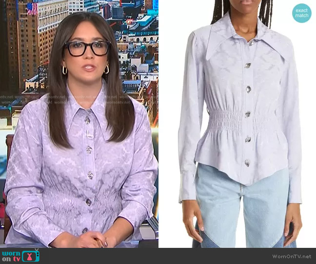 Ganni Floral Jacquard Smocked Waist Shirt worn by Savannah Sellers on NBC News Daily