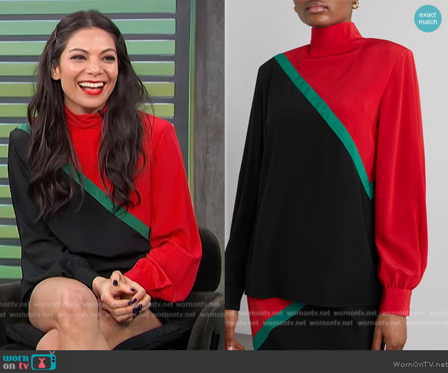 Gucci Color-block silk crepe de chine blouse worn by Ginger Gonzaga on Access Hollywood