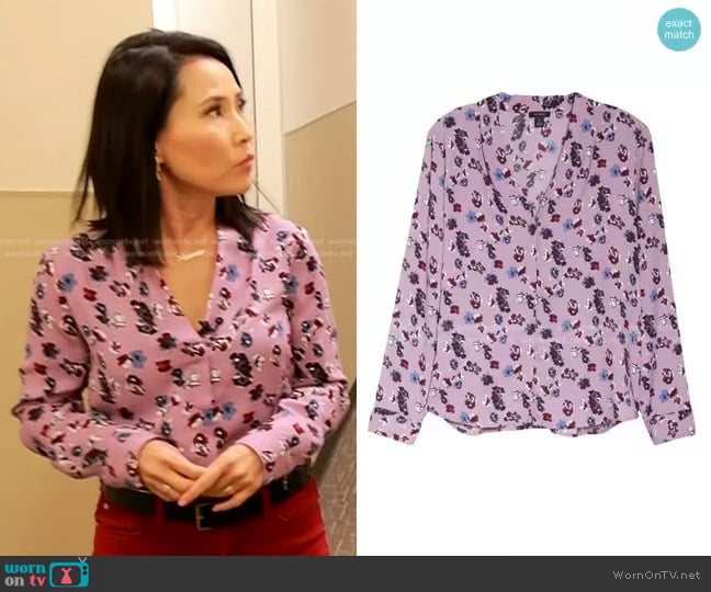 Halogen V-Neck Top in Purple Darota Floral worn by Vicky Nguyen on NBC News Daily