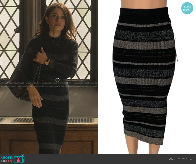 House Of Harlow 1960 Metallic Stripe Pencil Knit Skirt worn by Billie Connelly (Sara Shari) on Sex/Life
