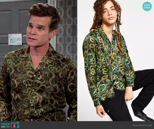 INC International Concepts Regular-Fit Snake-Print Camp Shirt worn by Leo Stark (Greg Rikaart) on Days of our Lives