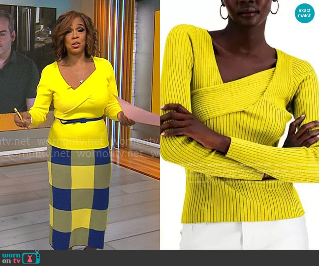 INC International Concepts Asymmetrical Rib Sweater worn by Gayle King on CBS Mornings