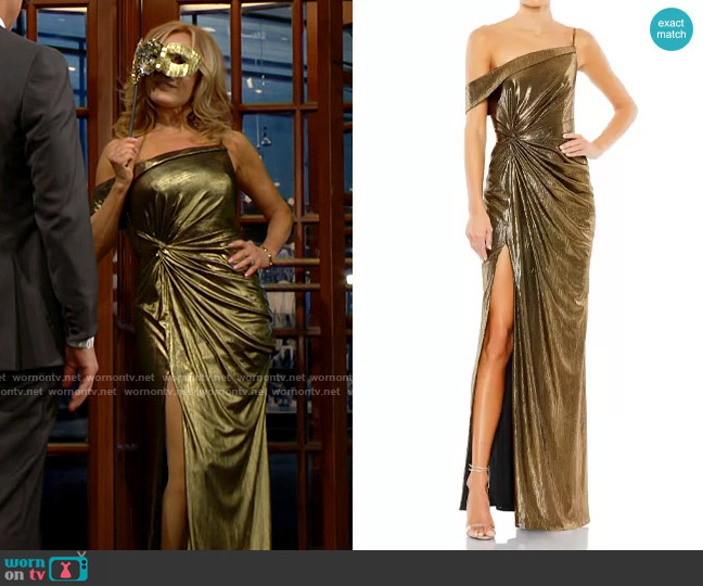 Ieena for Mac Duggal Asymmetric Metallic Wrap Front Gown worn by Lauren Fenmore (Tracey Bregman) on The Young and the Restless