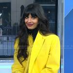 Jameela Jamil’s yellow feather trim blazer coat on Today