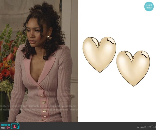 Jennifer Fisher 14K-Gold-Plated Puffy Heart Earrings worn by Layla Keating (Greta Onieogou) on All American