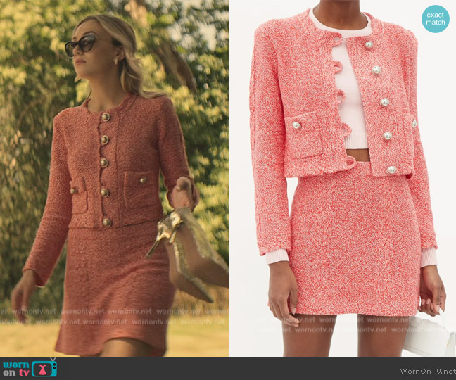 Joostricot Melange cable-knit Jacket and Skirt worn by Lady Phoebe (Tilly Keeper) on You