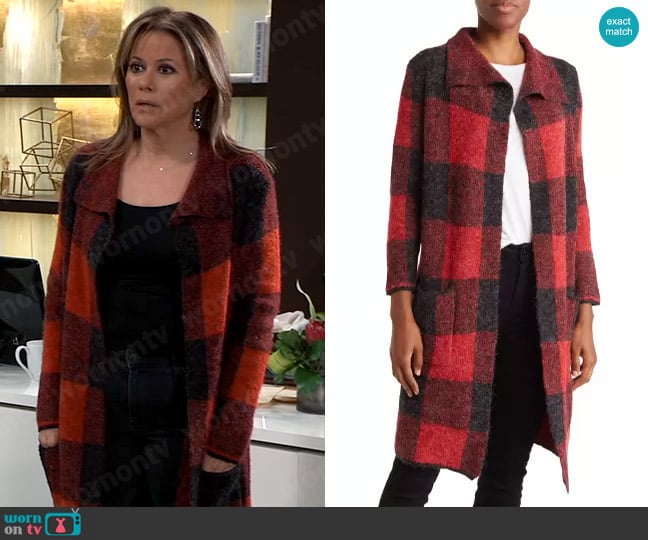 Joseph A Draped Collar Long Cardigan in Jumbo Buffalo worn by Alexis Davis (Nancy Lee Grahn) on General Hospital