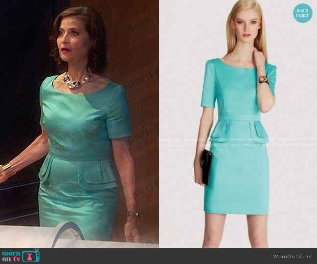 Karen Millen Peplum Cotton Dress in Aqua Green worn by Megan Hathaway (Miranda Wilson) on Days of our Lives