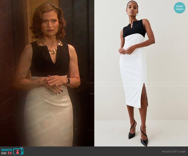 Karen Millen Structure Crepe Tailored Column Midi Dress worn by Megan Hathaway (Miranda Wilson) on Days of our Lives