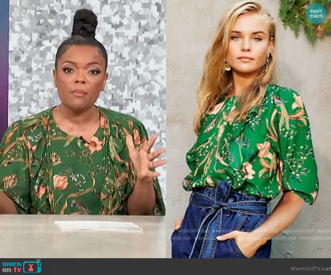 Kate Hudson Nature Bird Print Top worn by Yvette Nicole Brown on Access Hollywood