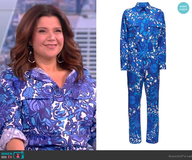 LA Double J Aviator graphic-print jumpsuit worn by Ana Navarro on The View