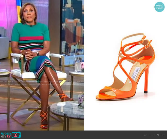 Jimmy Choo Lang Patent Strappy Sandal worn by Robin Roberts on Good Morning America