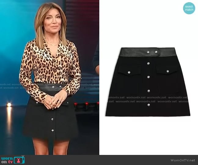 The Kooples Leather Waist Wool Skirt worn by Kit Hoover on Access Hollywood