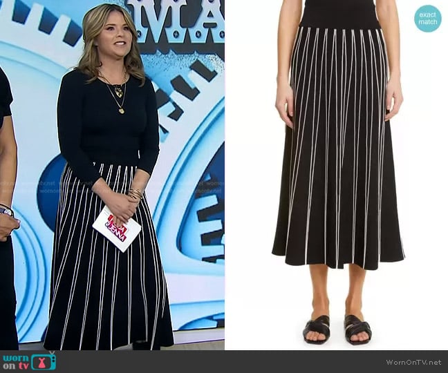 Lela Rose Linear Stripe Knit Midi Skirt worn by Jenna Bush Hager on Today