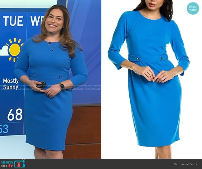 London Times Three-Quarter Sleeve Sheath Dress in Blue worn by Violeta Yas on NBC News Daily