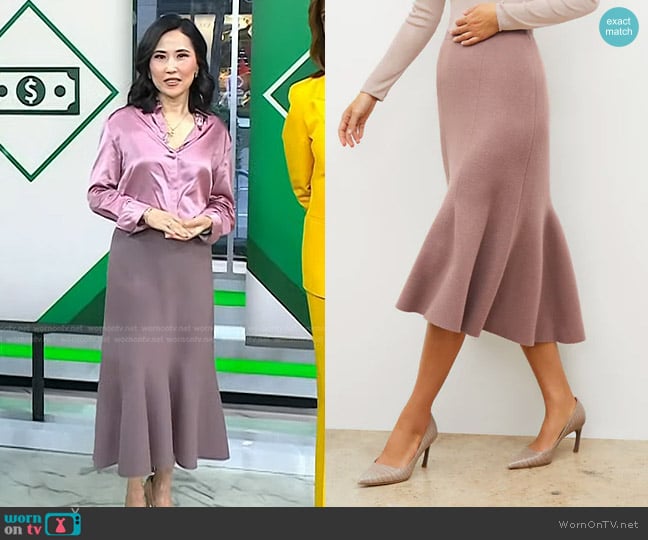 M.M. LaFleur The Leah Skirt in Rose Taupe worn by Vicky Nguyen on Today