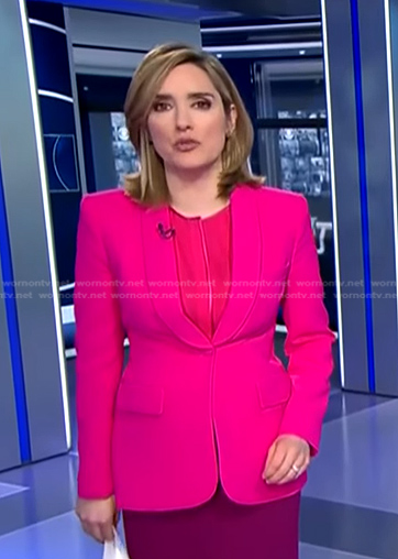 Margaret's pink shawl collar blazer on CBS Evening News