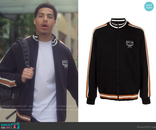 MCM Embroidered Logo zip-up Track Jacket worn by Andre Johnson, Jr. (Marcus Scribner) on Grown-ish