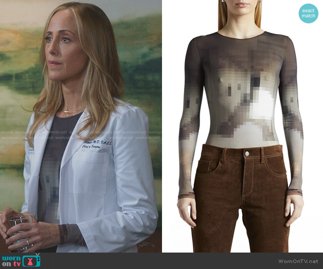 MM6 Maison Margiela Pixel Printed Long-Sleeve Bodysuit worn by Teddy Altman (Kim Raver) on Greys Anatomy