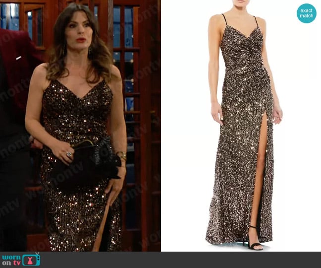 Mac Duggal Ruched Sequin Sleeveless Gown worn by Chelsea Lawson (Melissa Claire Egan) on The Young and the Restless