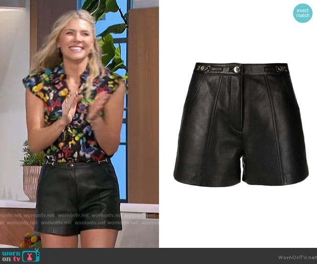 Maje Imori High-Waisted Leather Shorts worn by Amanda Kloots on The Talk