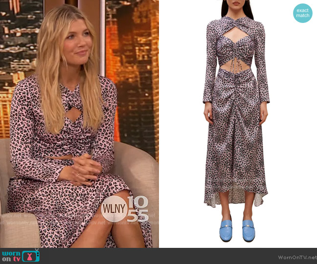 Maje Rave Dress in Pink Leopard worn by Amanda Kloots on The Drew Barrymore Show