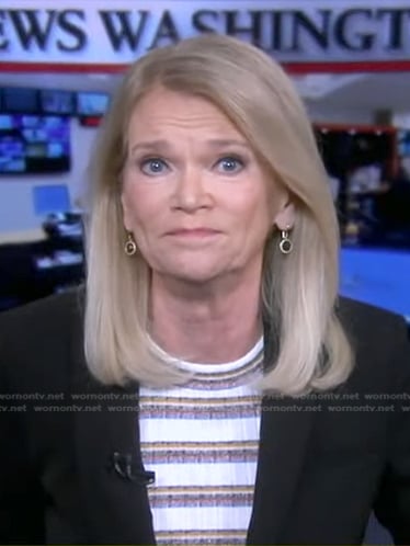 Martha Raddatz’s white striped ribbed top on Good Morning America