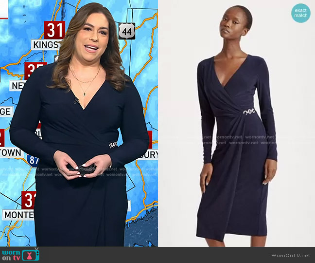 Ralph Lauren Matte Jersey Surplice Dress worn by Violeta Yas on NBC News Daily