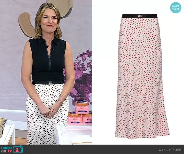 Miu Miu Crepe De Chine Cuori Midi Skirt worn by Savannah Guthrie on Today