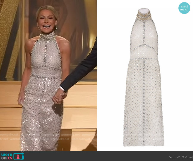 Miu Miu Halterneck Embroidered organza Dress worn by Kelly Ripa on Live with Kelly and Ryan