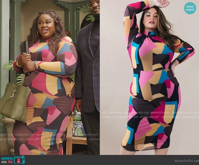 Nina Parker Trendy Plus Size Mock-Neck Mesh Dress worn by Nicky (Nicole Byer) on Grand Crew