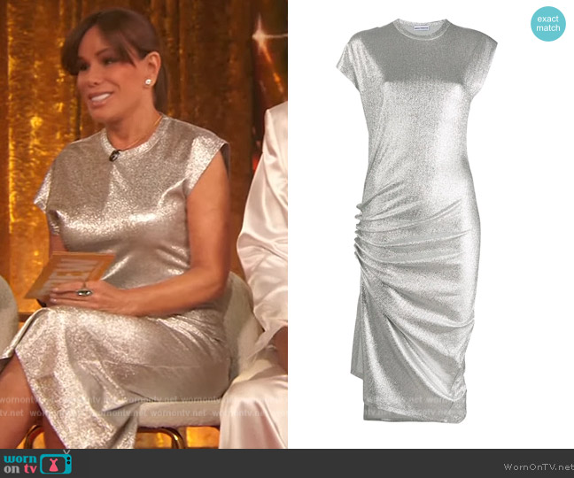 Paco Rabanne Metallic Ruched Side Dress worn by Melissa Rivers on The Drew Barrymore Show