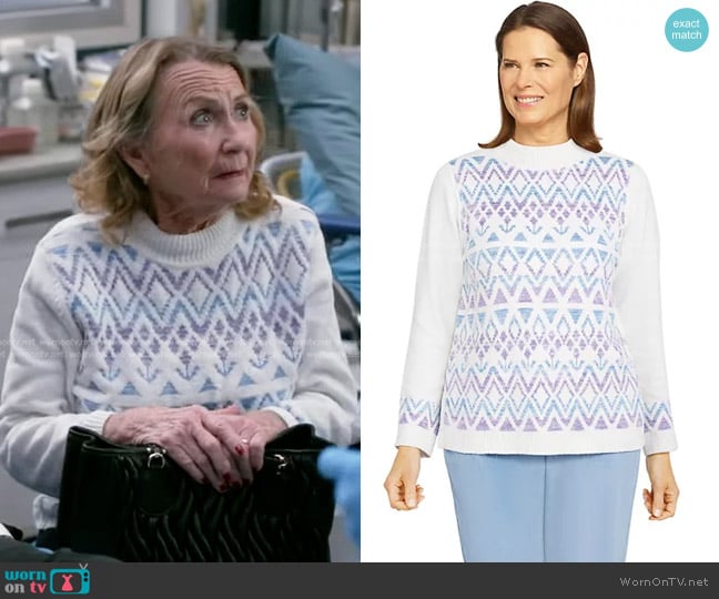 Alfred Dunner Victoria Falls Fairisle Chenille Sweater worn by Maxine (Juliet Mills) on Greys Anatomy