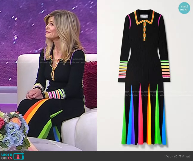 Christopher John Rogers Pleated Striped Ribbed Wool Maxi Dress worn by Kyra Sedgwick on Today